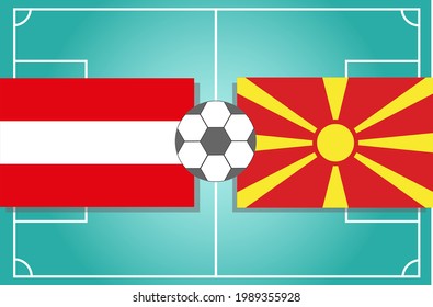 Austria vs North Macedonia match. match versus teams intro sport background, championship competition final poster, flat style vector illustration.