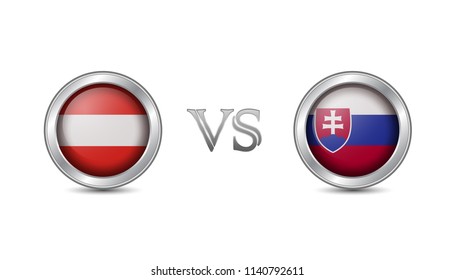 Austria vs slovakia flag concept in metal circle badges for international championship football competition  