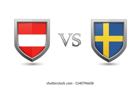 Austria vs sweden flag shield badges for international championship football competition