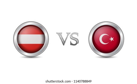Austria vs turkey  flag concept in metal circle badges for international championship football competition  