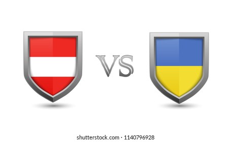 Austria vs ukraine flag shield badges for international championship football competition