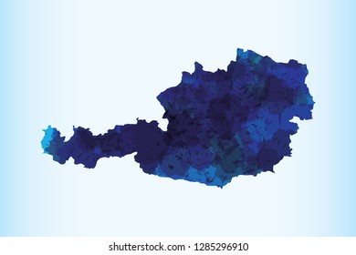 Austria watercolor map vector illustration of blue color on light background using paint brush in paper page