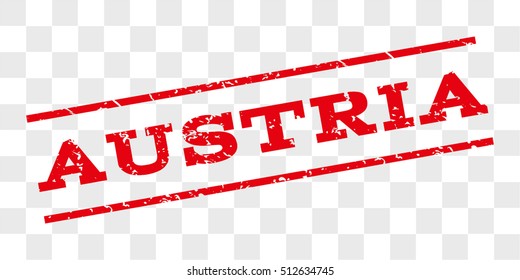 Austria watermark stamp. Text caption between parallel lines with grunge design style. Rubber seal stamp with dirty texture. Vector red color ink imprint on a chess transparent background.