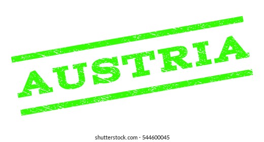 Austria watermark stamp. Text caption between parallel lines with grunge design style. Rubber seal stamp with unclean texture. Vector light green color ink imprint on a white background.