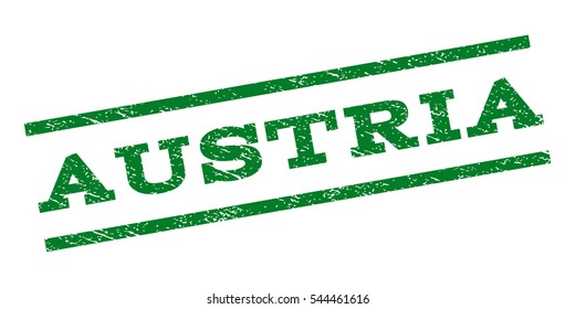 Austria watermark stamp. Text tag between parallel lines with grunge design style. Rubber seal stamp with dirty texture. Vector green color ink imprint on a white background.