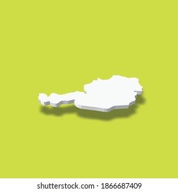 Austria - white 3D silhouette map of country area with dropped shadow on green background. Simple flat vector illustration.
