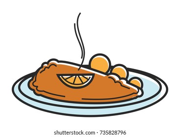 Austria Wiener Schnitzel cutlet Austrian tourism travel landmark famous dish vector icon