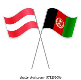 Austrian and Afghan crossed flags. Austria combined with Afghanistan isolated on white. Language learning, international business or travel concept.