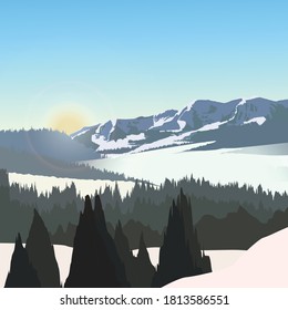 Österreichische Alpen-Berge bei Sonnenaufgang Vektorgrafik