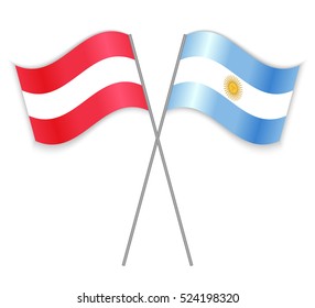 Austrian and Argentinean crossed flags. Austria combined with Argentina isolated on white. Language learning, international business or travel concept.