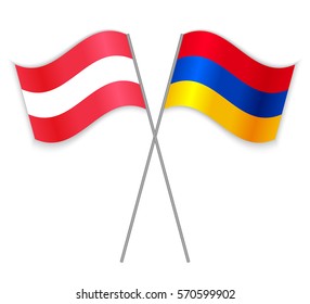 Austrian and Armenian crossed flags. Austria combined with Armenia isolated on white. Language learning, international business or travel concept.