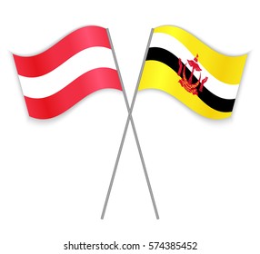 Austrian and Bruneian crossed flags. Austria combined with Brunei isolated on white. Language learning, international business or travel concept.