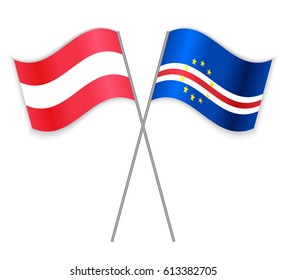 Austrian and Cabo Verdean crossed flags. Austria combined with Cabo Verde isolated on white. Language learning, international business or travel concept.