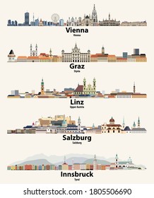 Austrian cities skylines vector illustrations set