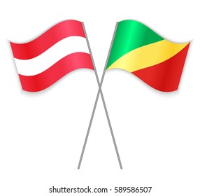 Austrian and Congolese crossed flags. Austria combined with Republic of the Congo isolated on white. Language learning, international business or travel concept.