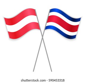 Austrian and Costa Rican crossed flags. Austria combined with Costa Rica isolated on white. Language learning, international business or travel concept.