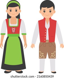 Austrian couple standing together Concept, ruffled apron worn vector color icon design, World Indigenous Peoples symbol, characters in casual clothes Sign, traditional dress stock illustration