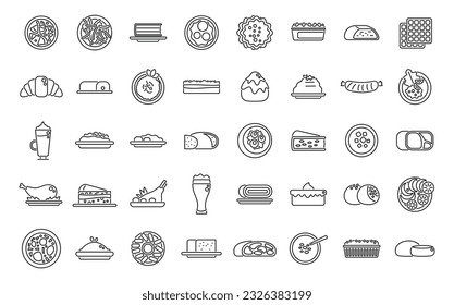 Austrian cuisine icons set outline vector. Strudel bakery. Cafe dish