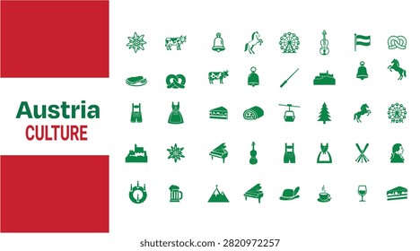 Austrian Culture Icons Flat Vector Illustration On White Background