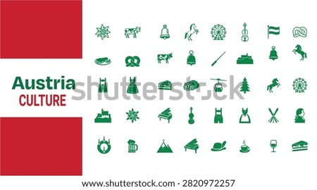 Austrian Culture Icons Flat Vector Illustration On White Background