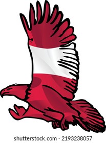 Austrian Eagle soars in the sky. The flag of Austria covers the wings of an Eagle. A Cool Eagle is exploring its territory. National vector illustration.