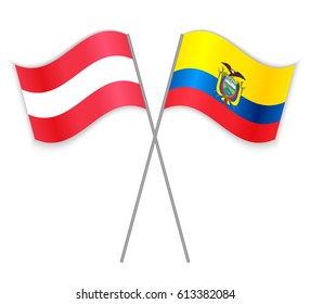 Austrian and Ecuadorian crossed flags. Austria combined with Ecuador isolated on white. Language learning, international business or travel concept.