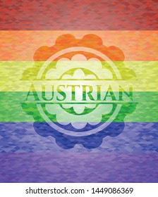 Austrian emblem on mosaic background with the colors of the LGBT flag