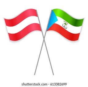 Austrian and Equatorial Guinean crossed flags. Austria combined with Equatorial Guinea isolated on white. Language learning, international business or travel concept.