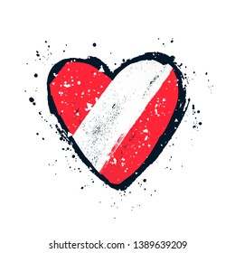 Austrian flag in the form of a big heart. Vector illustration on white background. Brush strokes drawn by hand. Independence Day in Austria.