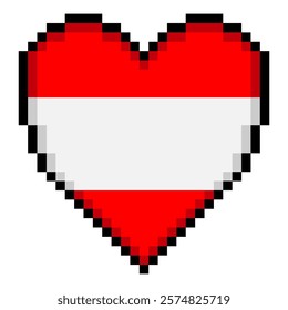 Austrian flag with heart shape in pixel art style