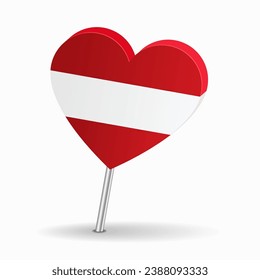 Austrian flag heart-shaped map pointer layout. Vector illustration.