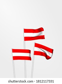 Austrian flag for independence day. 3D corrugated flagpole and fabric fluttering in the wind.