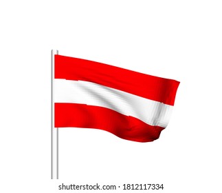 Austrian flag for independence day. 3D corrugated flagpole and fabric fluttering in the wind.
