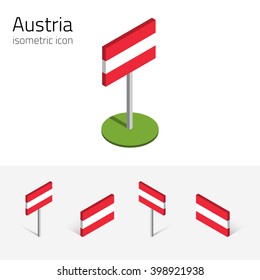 Austrian flag (Republic of Austria), vector set of isometric flat icons, 3D style, different views. 100% editable design elements for banner, website, presentation, infographic, poster, map. Eps 10