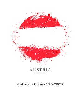 Austrian flag in the shape of a large circle. Vector illustration on white background. Brush strokes drawn by hand. Independence Day in Austria.