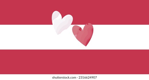 Austrian flag with two hearts (white and red). Vector graphics