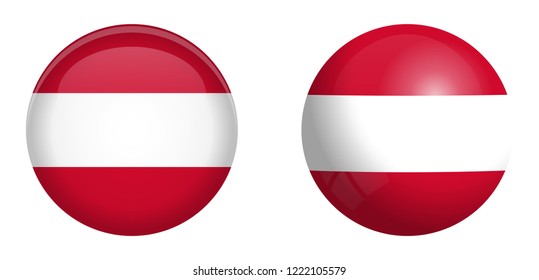 Austrian flag under 3d dome button and on glossy sphere / ball.