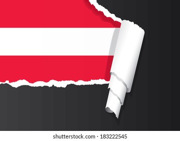 Austrian flag under ripped paper vector illustration.