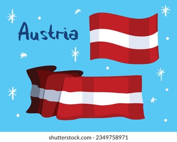 Austrian Flag vector illustration isolated on landscape blue colored background. Red white red colored flag. Simple flat cartoon art styled national flag.