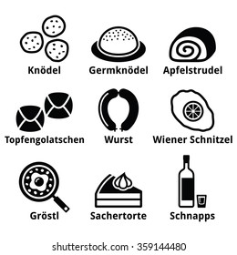 Austrian food - traditional meals an drink icons set 