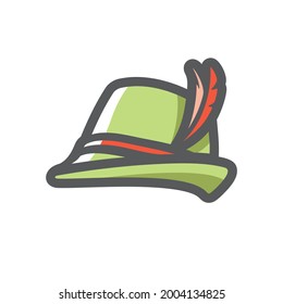 Austrian hat with red feather Vector icon Cartoon illustration.