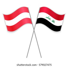 Austrian and Iraqi crossed flags. Austria combined with Iraq isolated on white. Language learning, international business or travel concept.