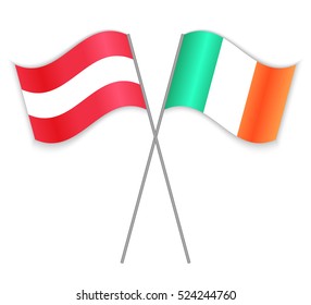 Austrian and Irish crossed flags. Austria combined with Ireland isolated on white. Language learning, international business or travel concept.