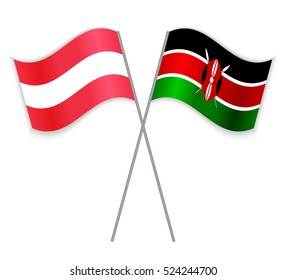 Austrian and Kenyan crossed flags. Austria combined with Kenya isolated on white. Language learning, international business or travel concept.