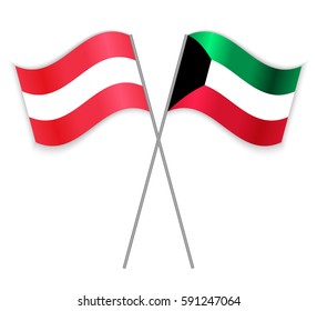 Austrian and Kuwaiti crossed flags. Austria combined with Kuwait isolated on white. Language learning, international business or travel concept.