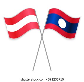 Austrian and Laotian crossed flags. Austria combined with Laos isolated on white. Language learning, international business or travel concept.