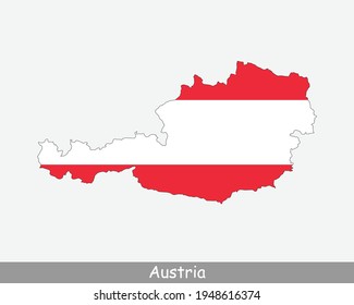 Austrian Map Flag. Map of Austria with the national flag of Austria isolated on white background. Vector illustration.