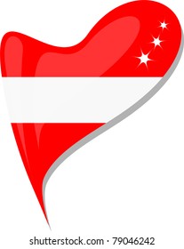 Austrian national flag button heart shape. vector