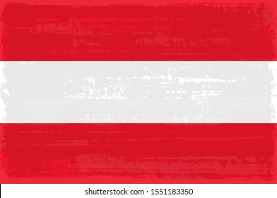 Austrian national flag isolated vector illustration. Travel map design graphic element. Europe county striped symbol. Austrian flag icon with grunge texture. Flat flag of Austria.