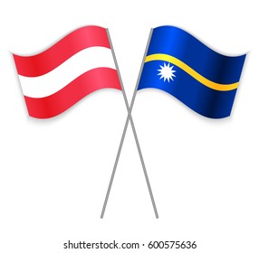 Austrian and Nauruan crossed flags. Austria combined with Nauru isolated on white. Language learning, international business or travel concept.